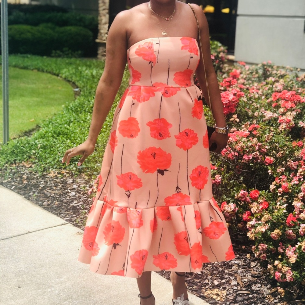ASOS floral print strapless scuba midi Dress